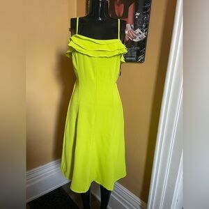 Liberty Love Sleeveless Tank Top Ruffle-Neck A-Line Dress in Neon Lime L